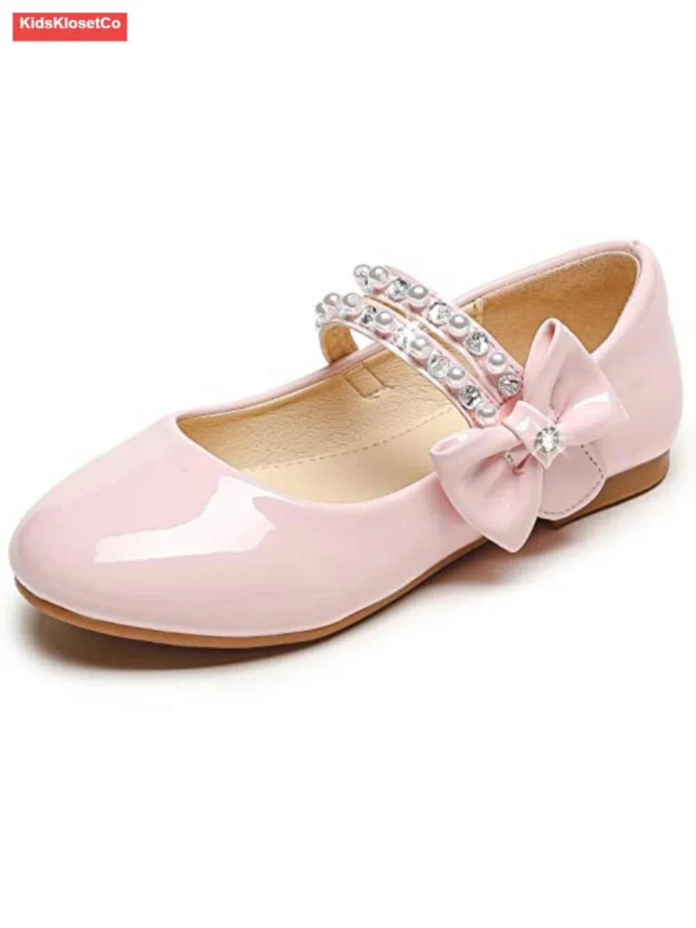 Toddler Girls Mary Jane Flats - Faux Leather Dress Shoes with Bow